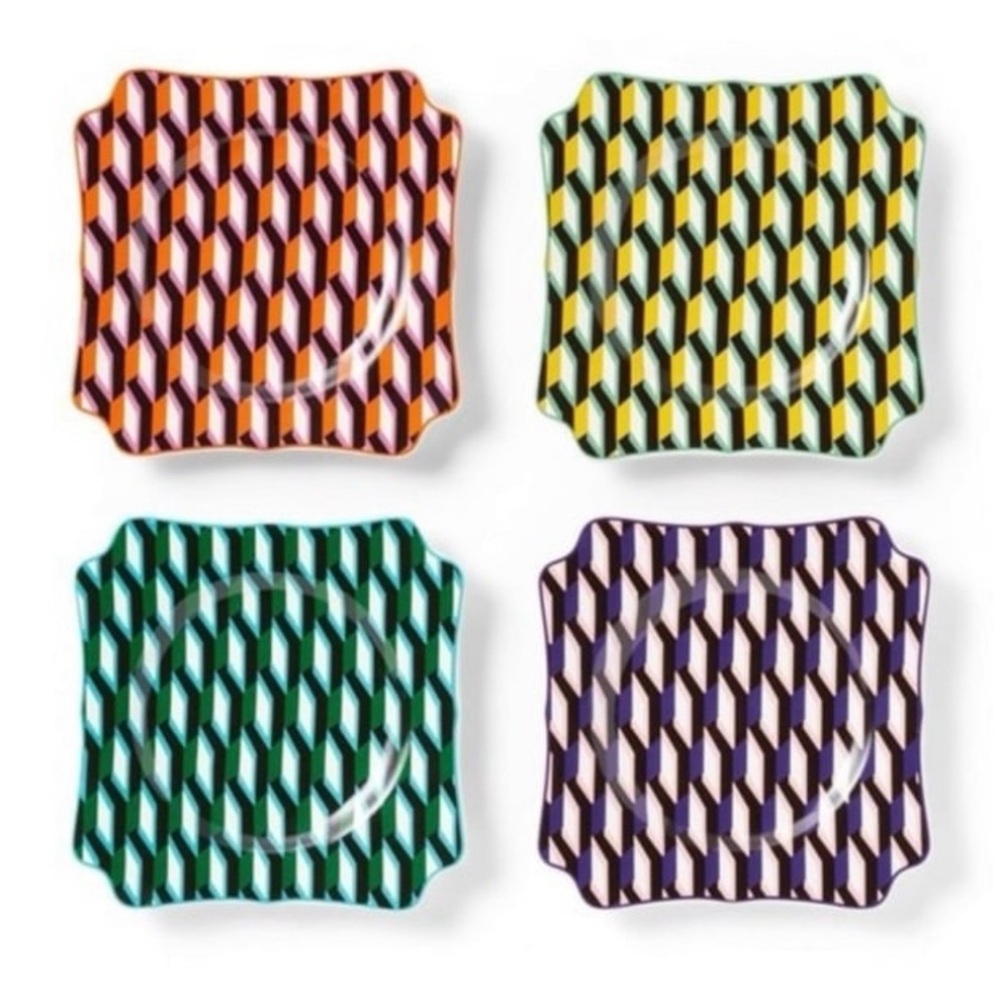 Diane Von Furstenberg x Target 4 piece geo print dessert plate set new in box